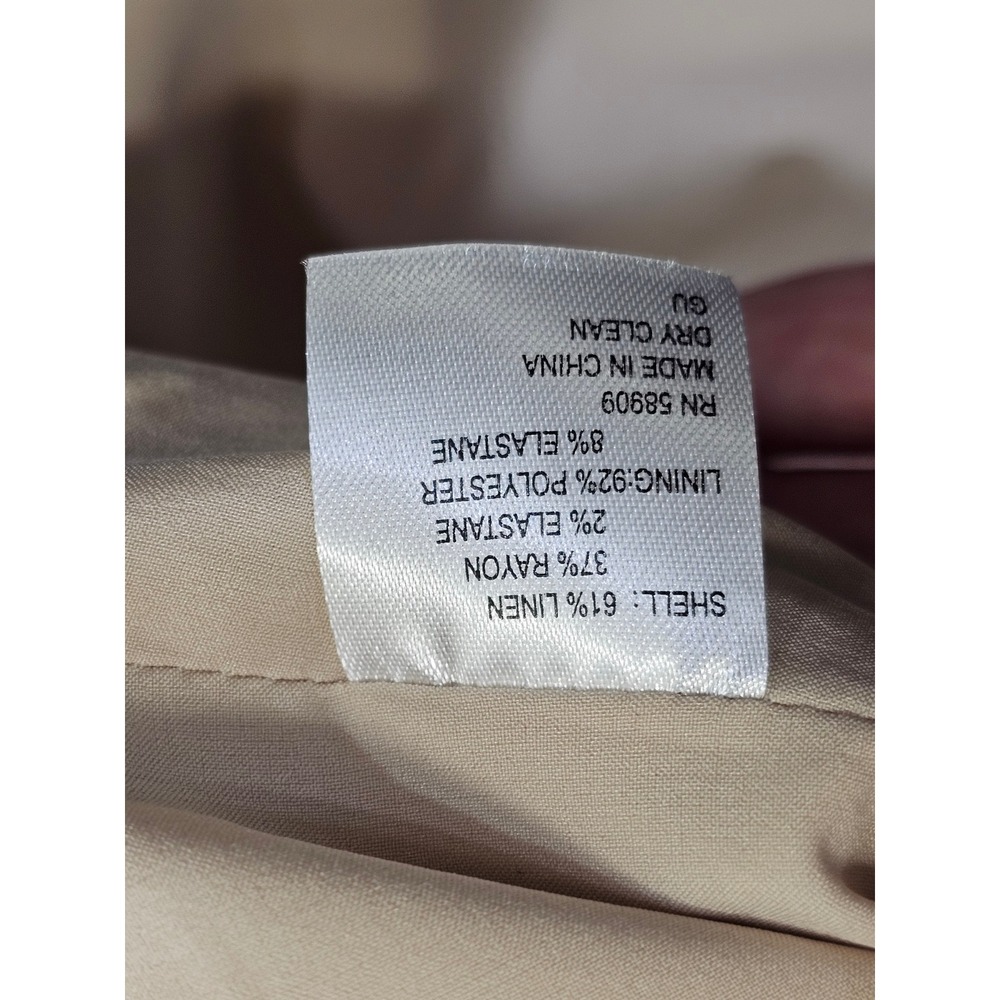 Preston & York Blouse Women 18 Beige Solid Linen Blend Split Neck Cap Sleeve GUC - Picture 4 of 4